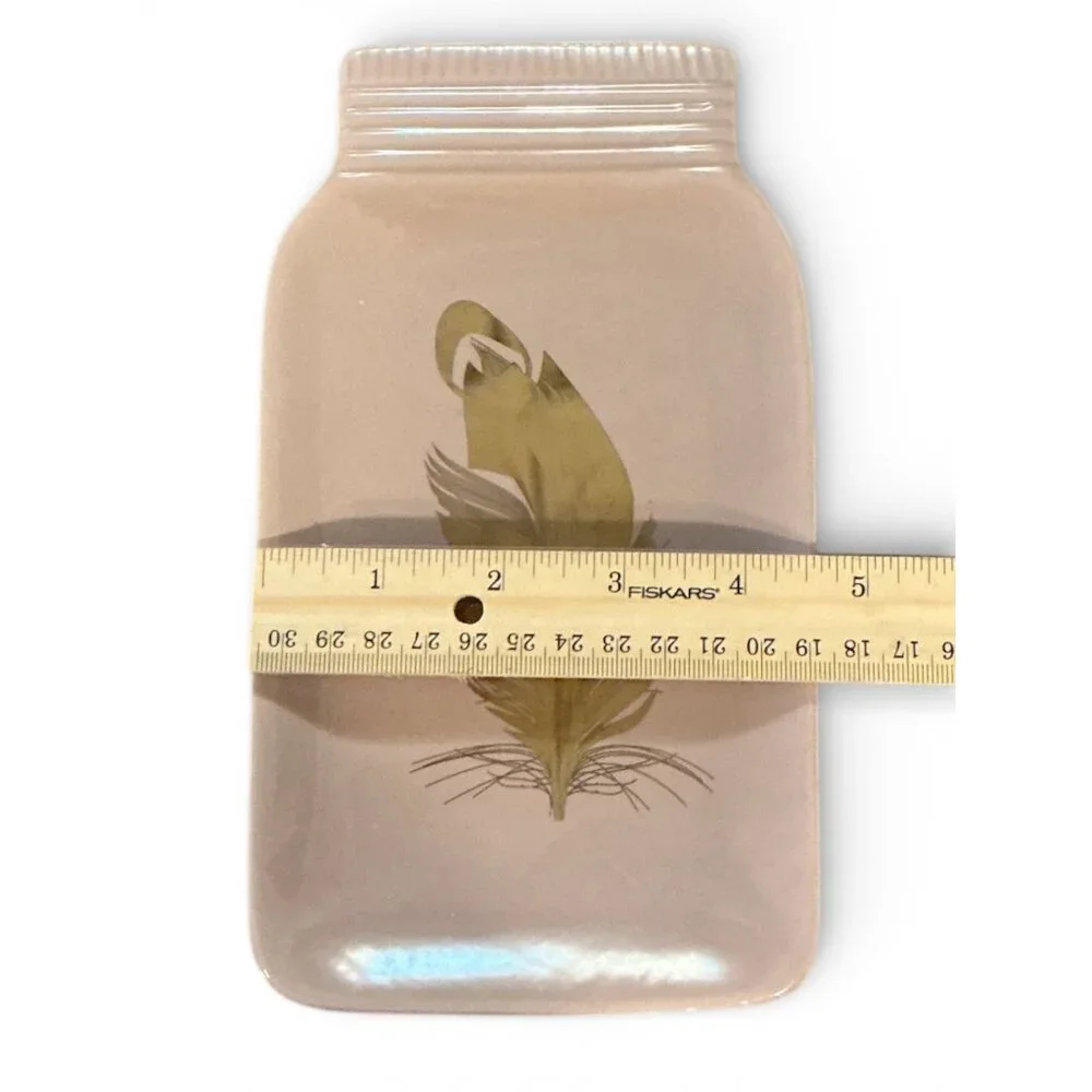 Ceramic‎ Feather Design Mason Jar Shape Spoon Rest - Picture 5 of 6